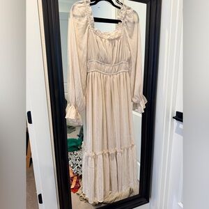Moon River Cream Long Sleeve Dress